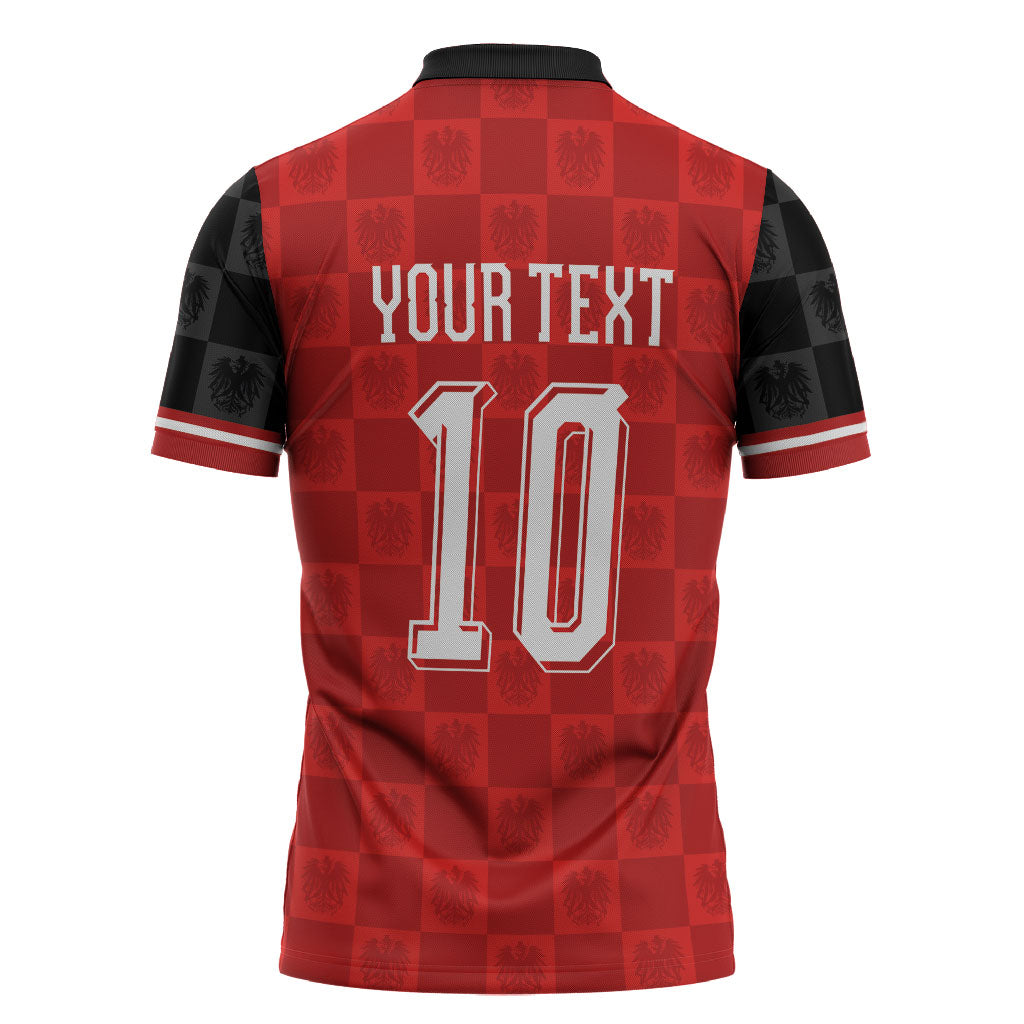 Austria Football Custom Zipper Polo Shirt Bundesadler Red Checkerboard Eagle