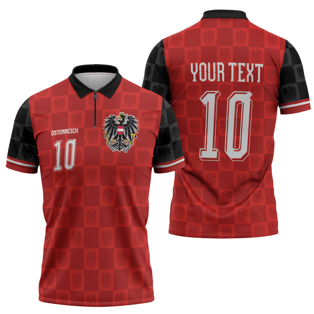 Austria Football Custom Zipper Polo Shirt Bundesadler Red Checkerboard Eagle