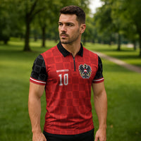 Austria Football Custom Zipper Polo Shirt Bundesadler Red Checkerboard Eagle