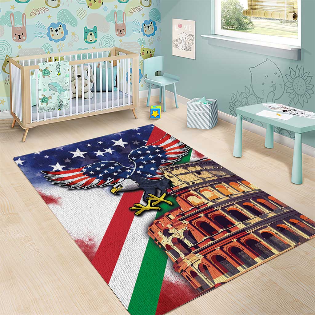 Italian American Heritage Month Area Rug USA Eagle and The Colosseum with National Flag - Wonder Print Shop