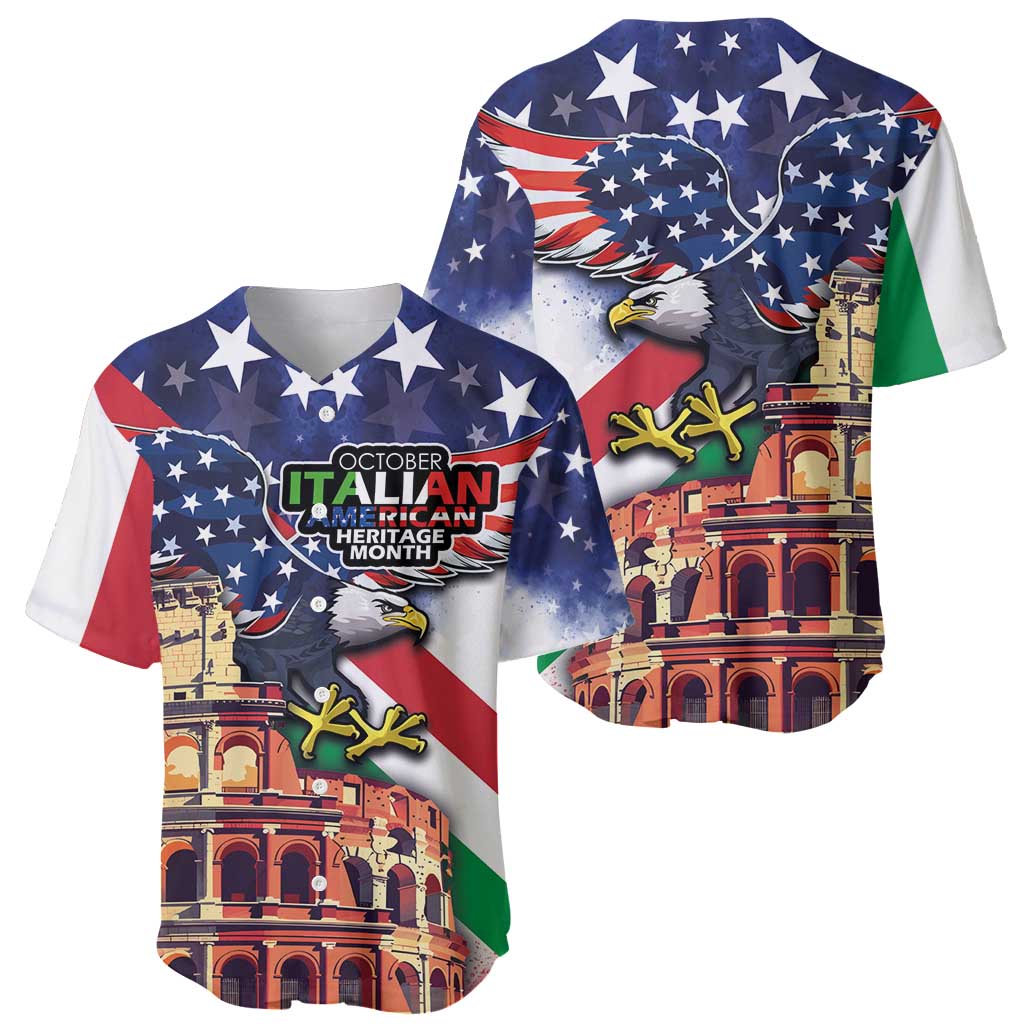 Italian American Heritage Month Baseball Jersey USA Eagle and The Colosseum with National Flag - Wonder Print Shop