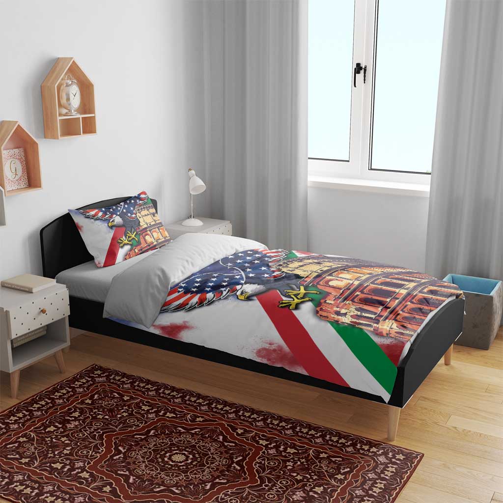 Italian American Heritage Month Bedding Set USA Eagle and The Colosseum with National Flag - Wonder Print Shop