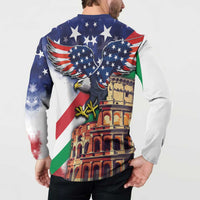 Italian American Heritage Month Button Sweatshirt USA Eagle and The Colosseum with National Flag - Wonder Print Shop