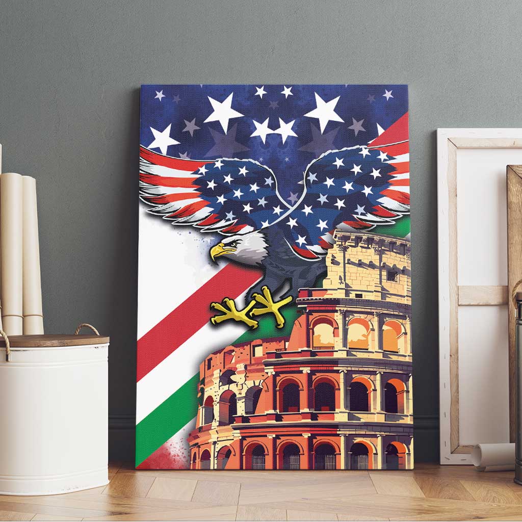 Italian American Heritage Month Canvas Wall Art USA Eagle and The Colosseum with National Flag - Wonder Print Shop