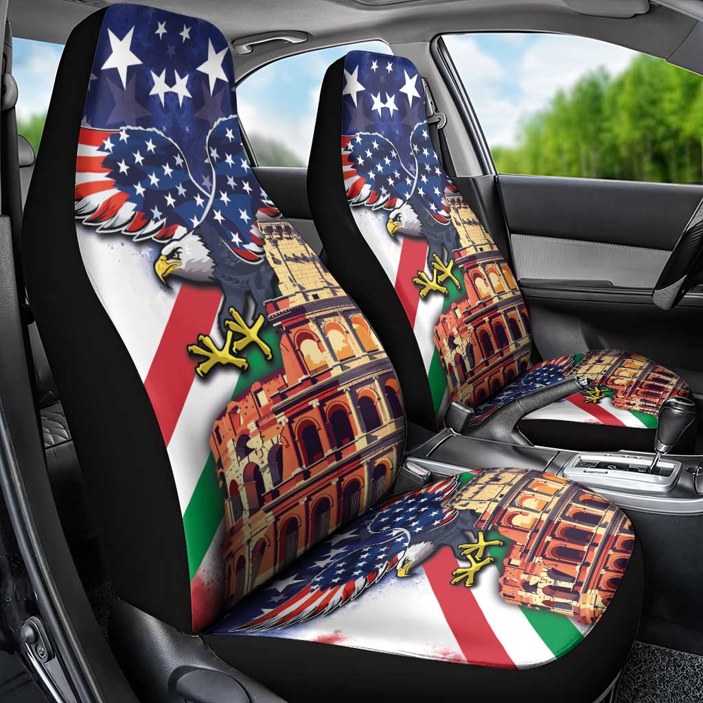 Italian American Heritage Month Car Seat Cover USA Eagle and The Colosseum with National Flag - Wonder Print Shop
