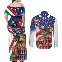Italian American Heritage Month Couples Matching Off Shoulder Maxi Dress and Long Sleeve Button Shirt USA Eagle and The Colosseum with National Flag - Wonder Print Shop
