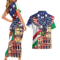 Italian American Heritage Month Couples Matching Short Sleeve Bodycon Dress and Hawaiian Shirt USA Eagle and The Colosseum with National Flag - Wonder Print Shop