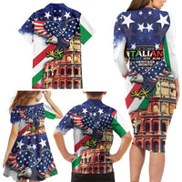 Italian American Heritage Month Family Matching Long Sleeve Bodycon Dress and Hawaiian Shirt USA Eagle and The Colosseum with National Flag - Wonder Print Shop