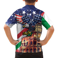 Italian American Heritage Month Family Matching Off The Shoulder Long Sleeve Dress and Hawaiian Shirt USA Eagle and The Colosseum with National Flag - Wonder Print Shop