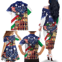 Italian American Heritage Month Family Matching Off The Shoulder Long Sleeve Dress and Hawaiian Shirt USA Eagle and The Colosseum with National Flag - Wonder Print Shop