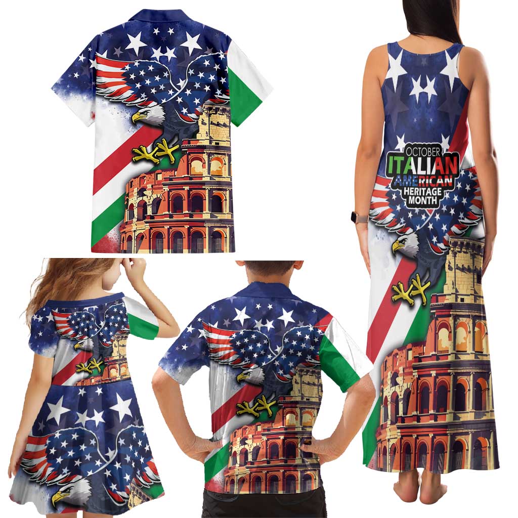 Italian American Heritage Month Family Matching Tank Maxi Dress and Hawaiian Shirt USA Eagle and The Colosseum with National Flag - Wonder Print Shop