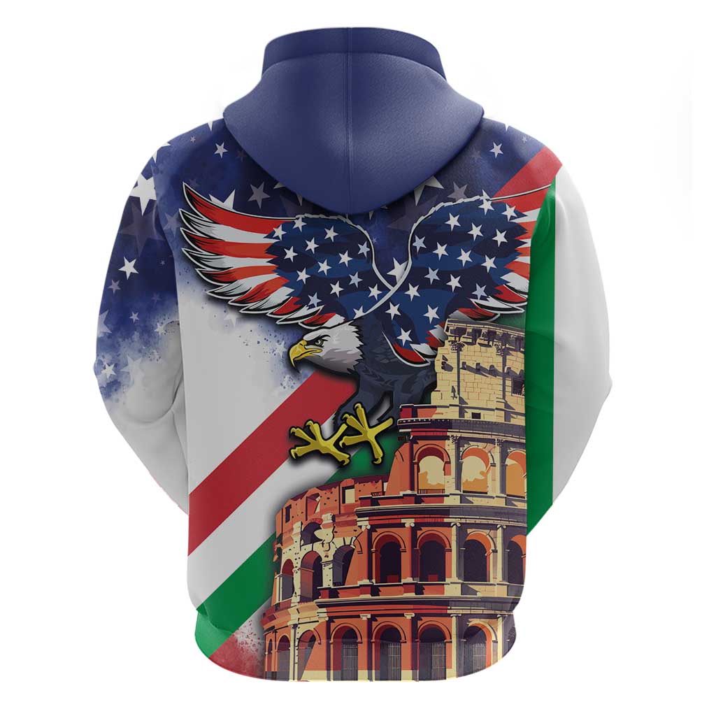 Italian American Heritage Month Hoodie USA Eagle and The Colosseum with National Flag - Wonder Print Shop