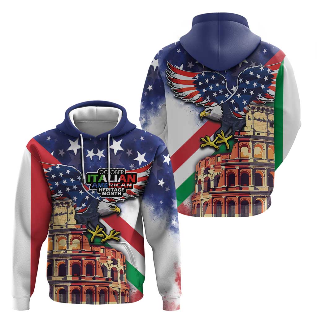 Italian American Heritage Month Hoodie USA Eagle and The Colosseum with National Flag - Wonder Print Shop