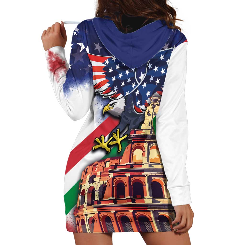 Italian American Heritage Month Hoodie Dress USA Eagle and The Colosseum with National Flag - Wonder Print Shop