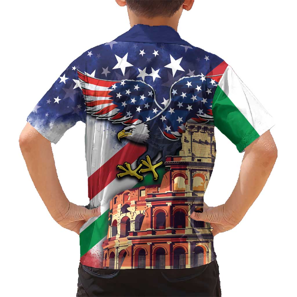 Italian American Heritage Month Kid Hawaiian Shirt USA Eagle and The Colosseum with National Flag - Wonder Print Shop