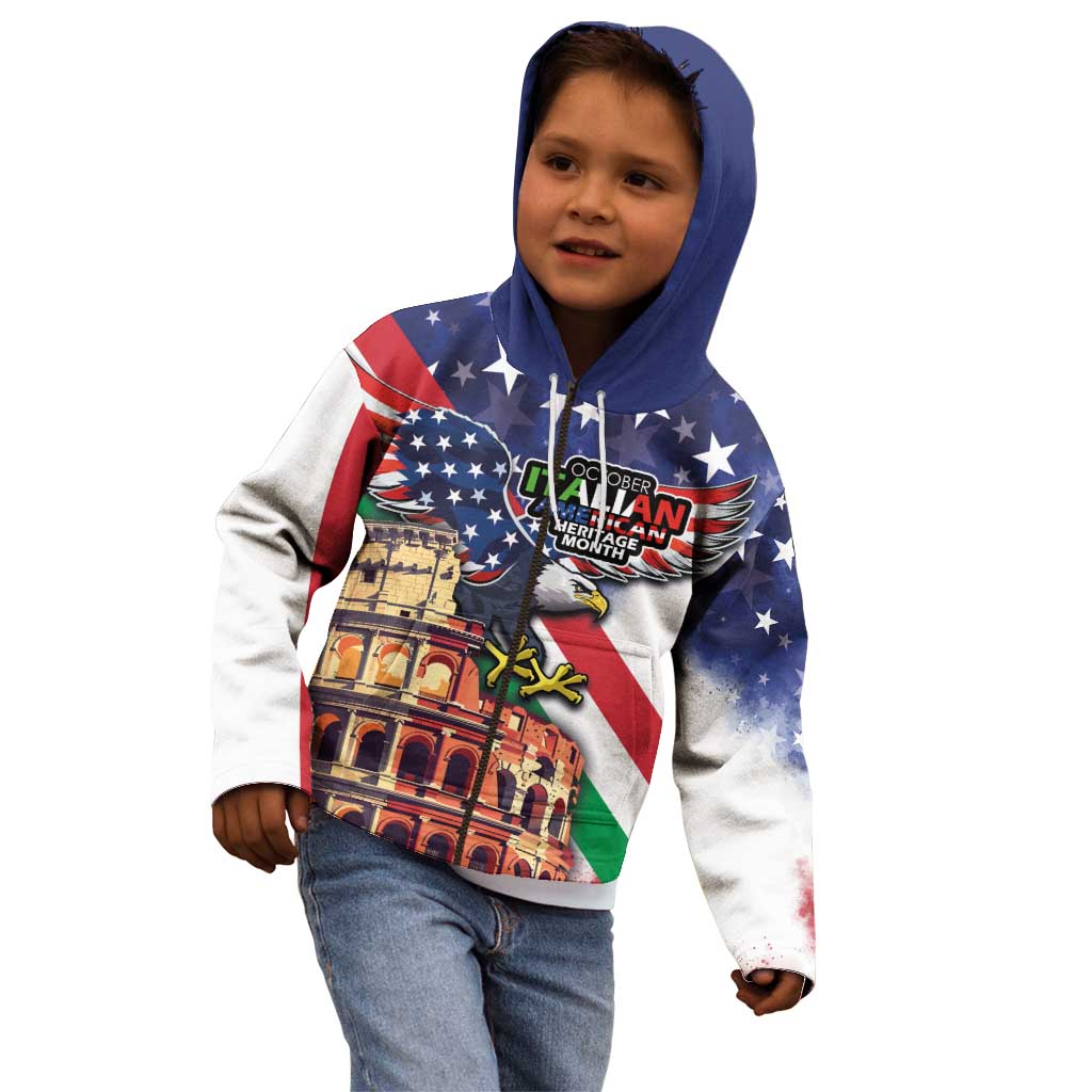 Italian American Heritage Month Kid Hoodie USA Eagle and The Colosseum with National Flag - Wonder Print Shop