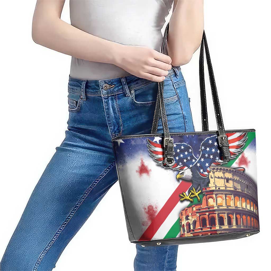 Italian American Heritage Month Leather Tote Bag USA Eagle and The Colosseum with National Flag - Wonder Print Shop