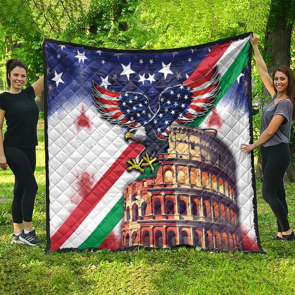 Italian American Heritage Month Quilt USA Eagle and The Colosseum with National Flag - Wonder Print Shop