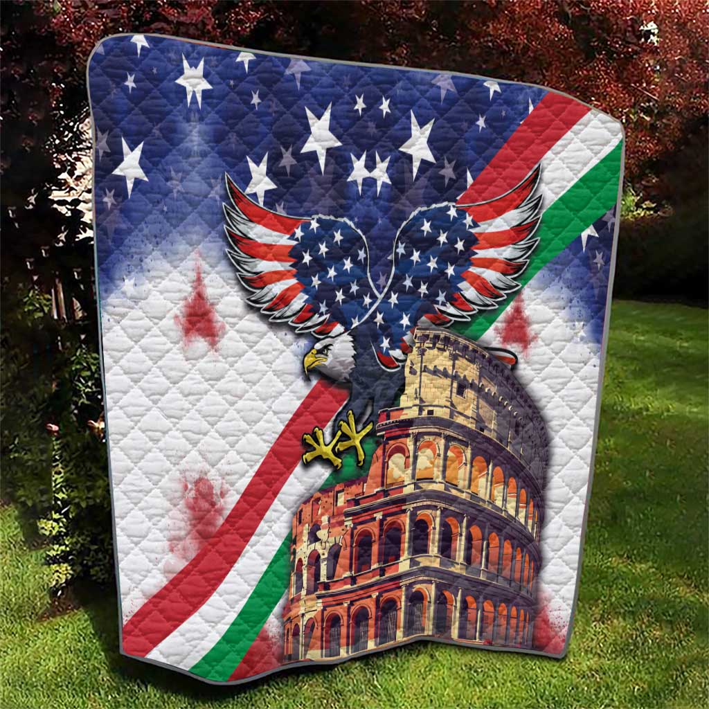 Italian American Heritage Month Quilt USA Eagle and The Colosseum with National Flag - Wonder Print Shop