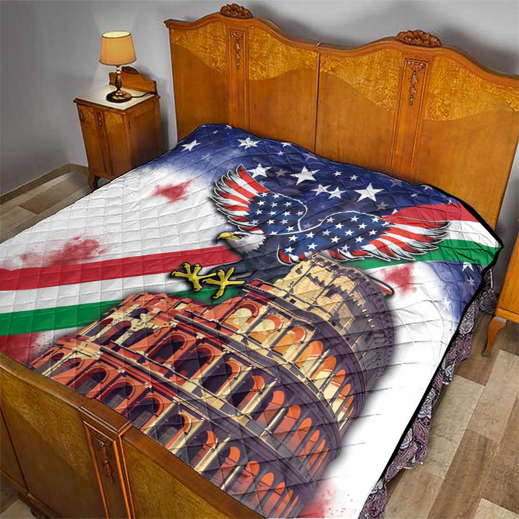 Italian American Heritage Month Quilt USA Eagle and The Colosseum with National Flag - Wonder Print Shop