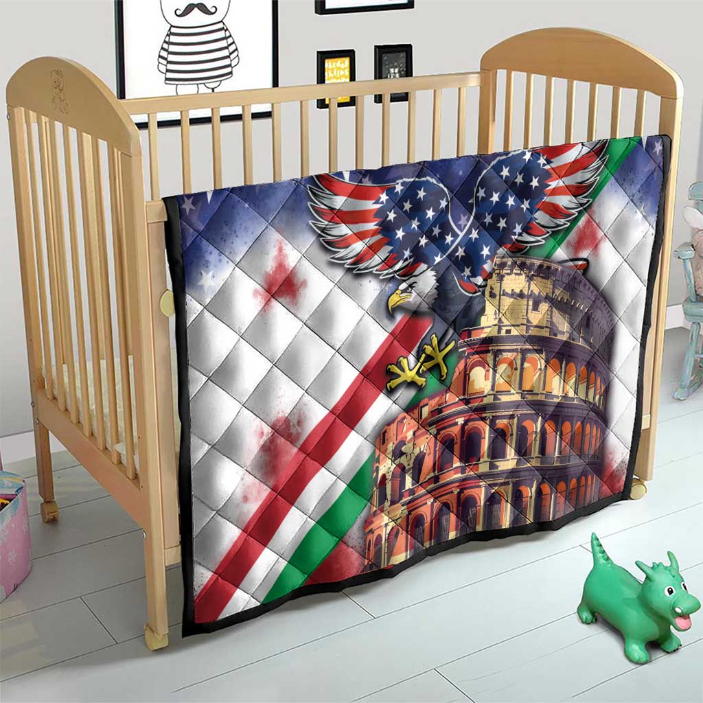 Italian American Heritage Month Quilt USA Eagle and The Colosseum with National Flag - Wonder Print Shop