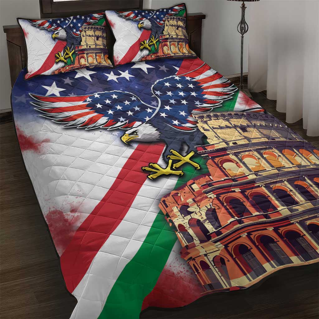 Italian American Heritage Month Quilt Bed Set USA Eagle and The Colosseum with National Flag - Wonder Print Shop