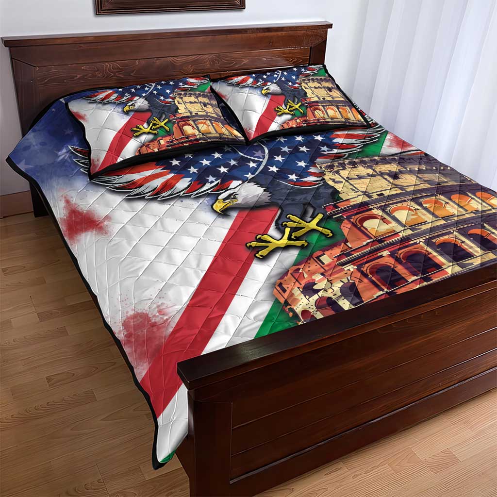 Italian American Heritage Month Quilt Bed Set USA Eagle and The Colosseum with National Flag - Wonder Print Shop