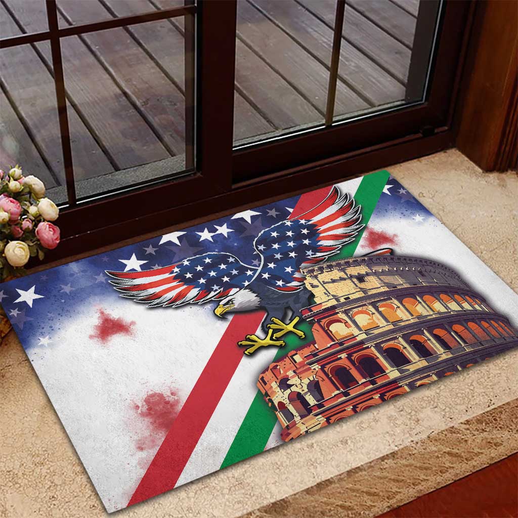 Italian American Heritage Month Rubber Doormat USA Eagle and The Colosseum with National Flag - Wonder Print Shop