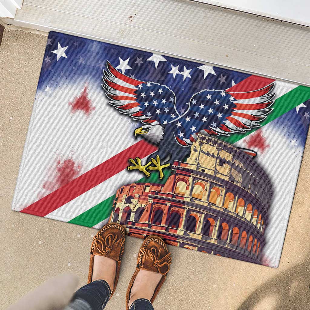Italian American Heritage Month Rubber Doormat USA Eagle and The Colosseum with National Flag - Wonder Print Shop