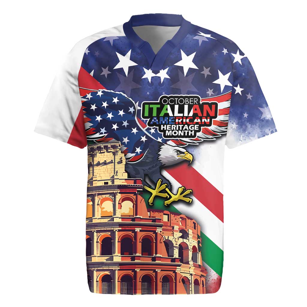 Italian American Heritage Month Rugby Jersey USA Eagle and The Colosseum with National Flag - Wonder Print Shop