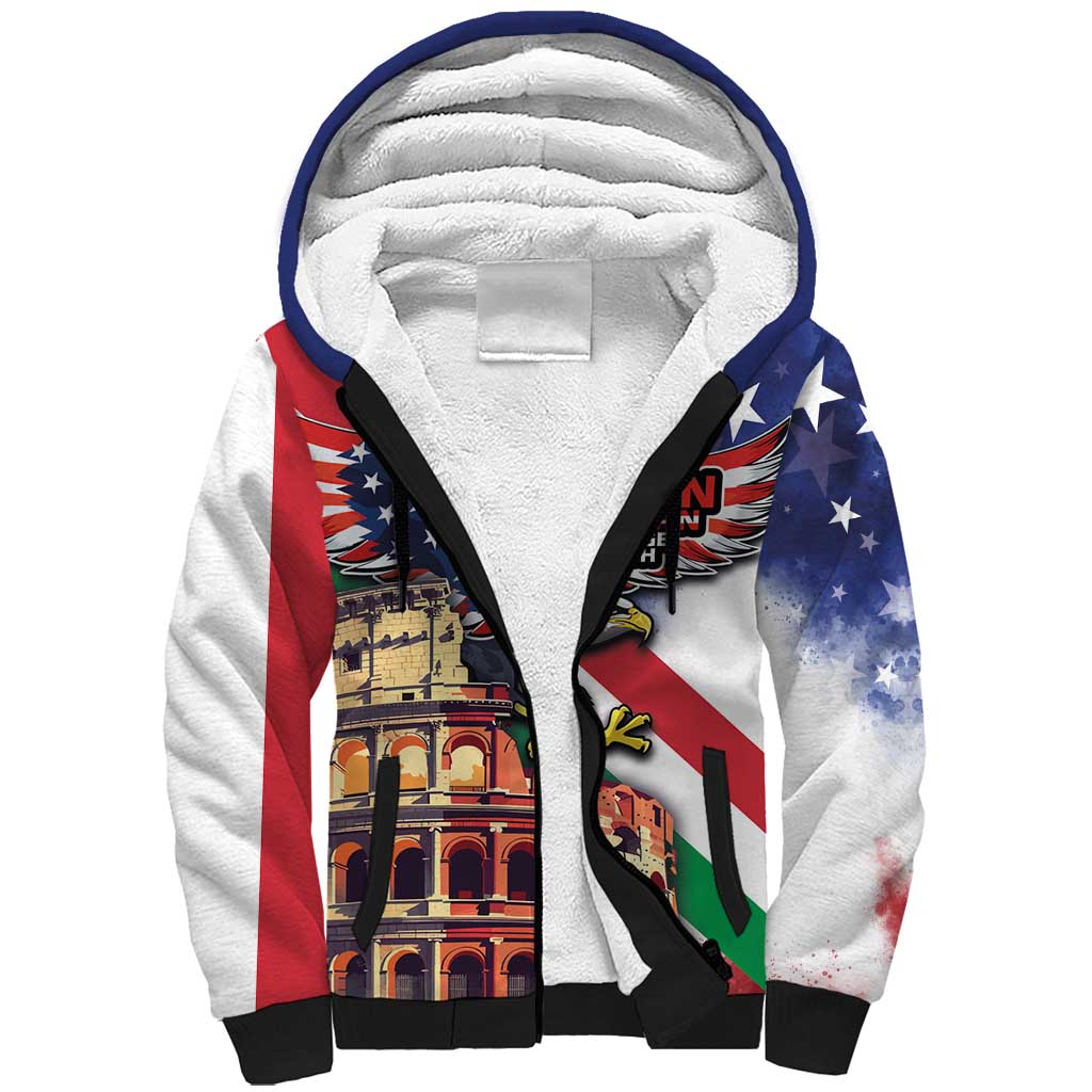 Italian American Heritage Month Sherpa Hoodie USA Eagle and The Colosseum with National Flag - Wonder Print Shop