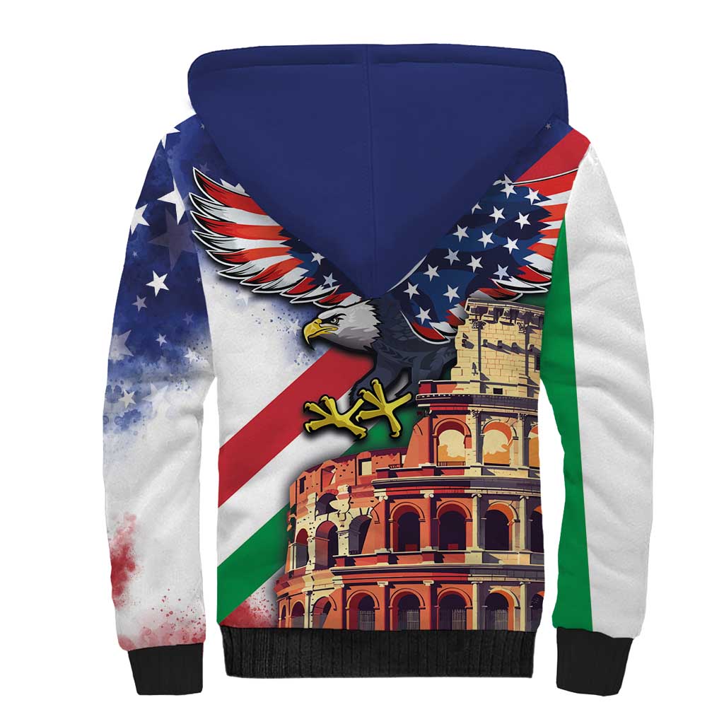 Italian American Heritage Month Sherpa Hoodie USA Eagle and The Colosseum with National Flag - Wonder Print Shop