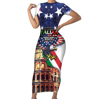 Italian American Heritage Month Short Sleeve Bodycon Dress USA Eagle and The Colosseum with National Flag - Wonder Print Shop