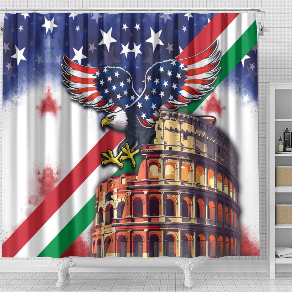 Italian American Heritage Month Shower Curtain USA Eagle and The Colosseum with National Flag