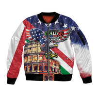 Italian American Heritage Month Sleeve Zip Bomber Jacket USA Eagle and The Colosseum with National Flag - Wonder Print Shop