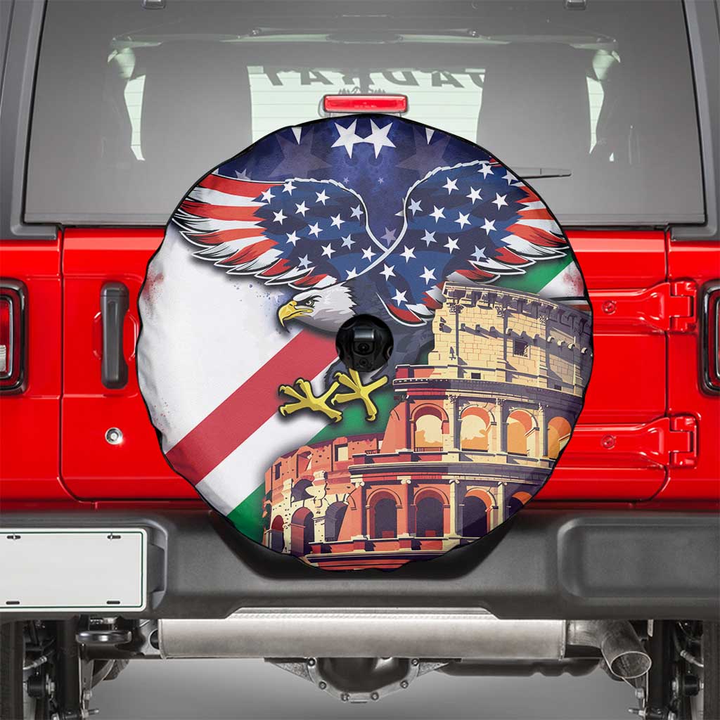 Italian American Heritage Month Spare Tire Cover USA Eagle and The Colosseum with National Flag - Wonder Print Shop