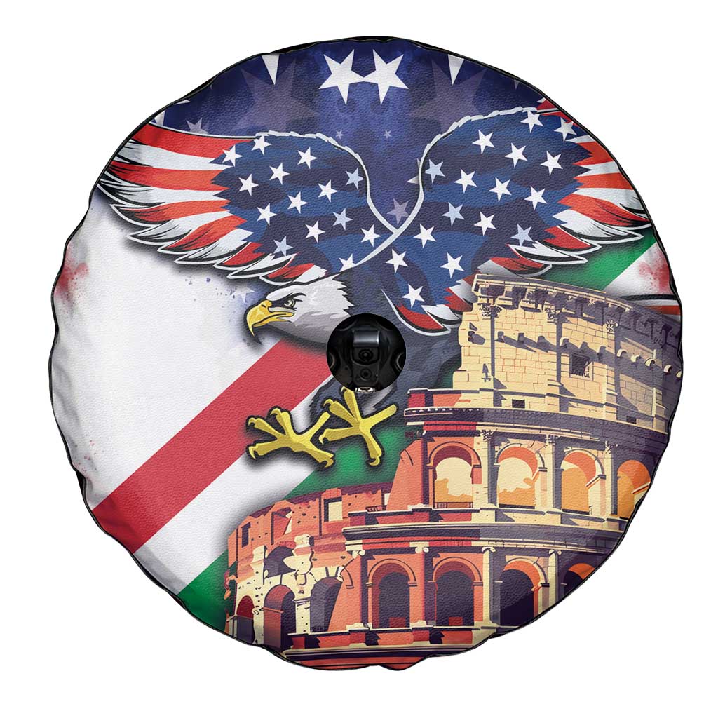 Italian American Heritage Month Spare Tire Cover USA Eagle and The Colosseum with National Flag - Wonder Print Shop