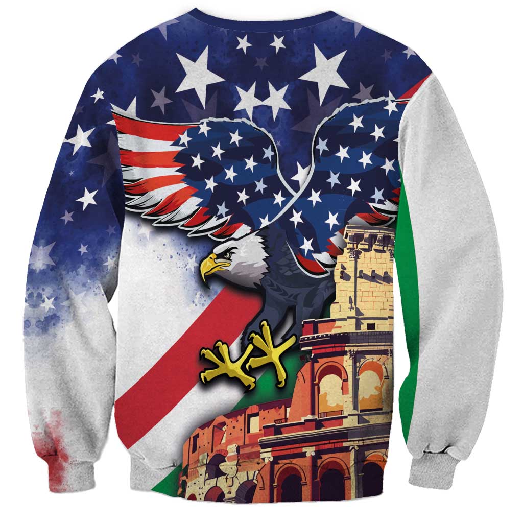 Italian American Heritage Month Sweatshirt USA Eagle and The Colosseum with National Flag - Wonder Print Shop