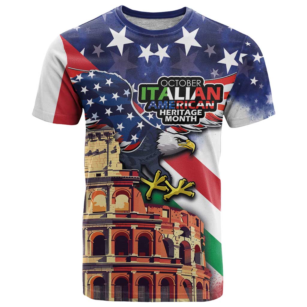 Italian American Heritage Month T Shirt USA Eagle and The Colosseum with National Flag - Wonder Print Shop