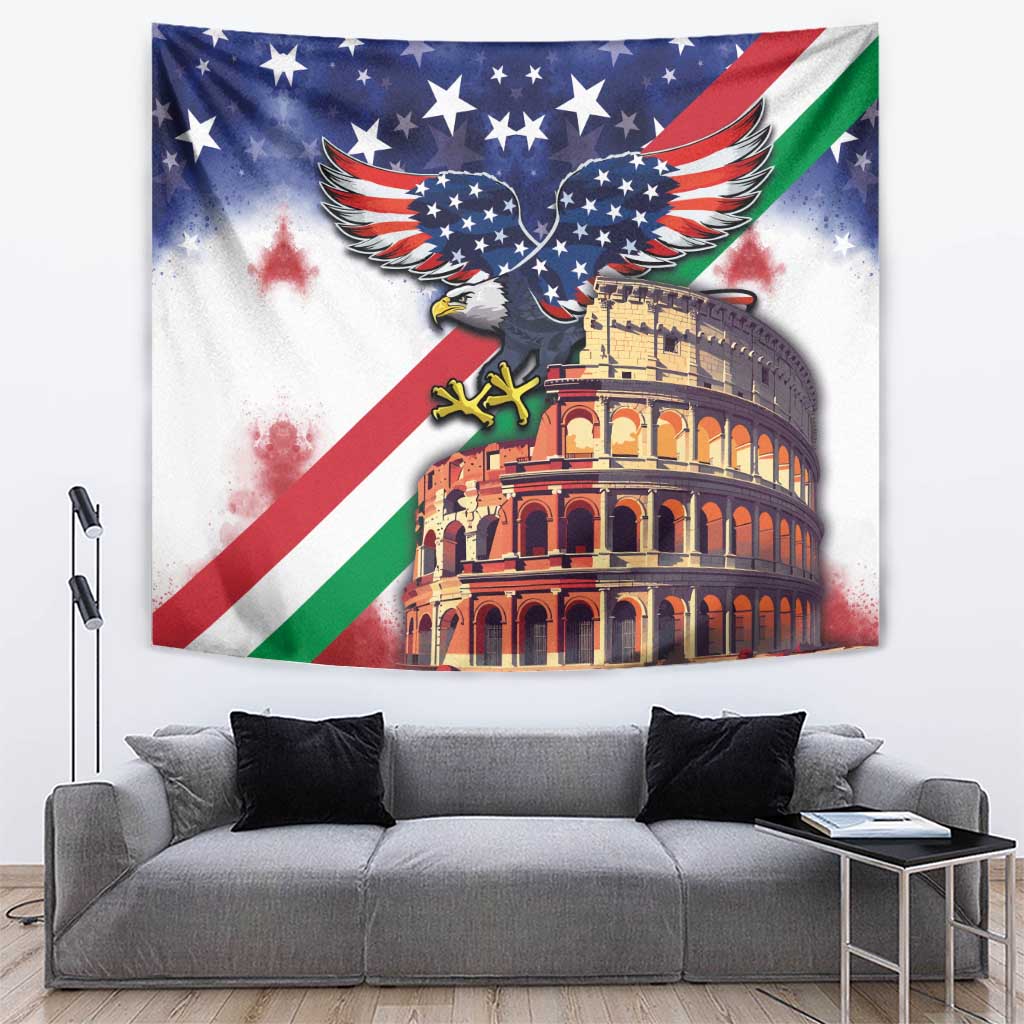 Italian American Heritage Month Tapestry USA Eagle and The Colosseum with National Flag - Wonder Print Shop