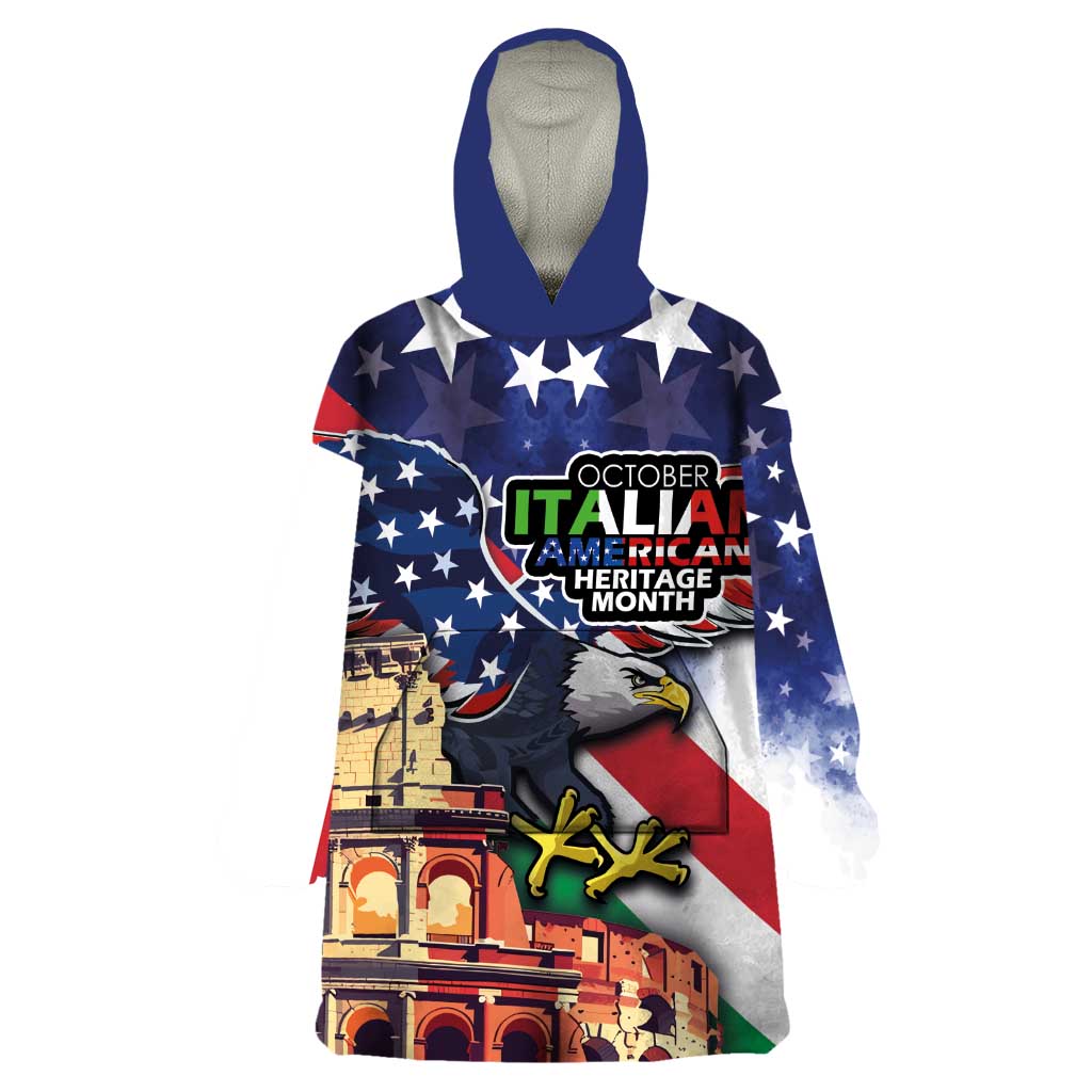 Italian American Heritage Month Wearable Blanket Hoodie USA Eagle and The Colosseum with National Flag - Wonder Print Shop