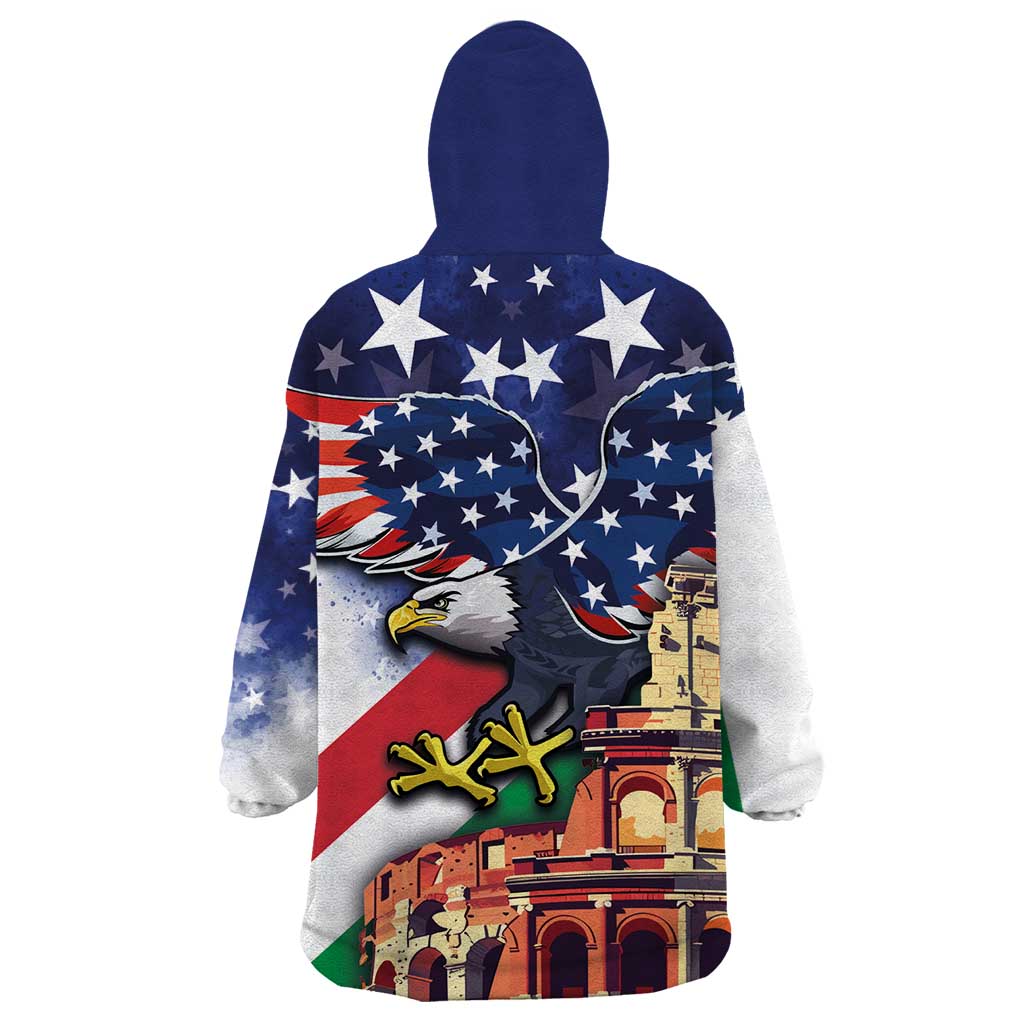 Italian American Heritage Month Wearable Blanket Hoodie USA Eagle and The Colosseum with National Flag - Wonder Print Shop