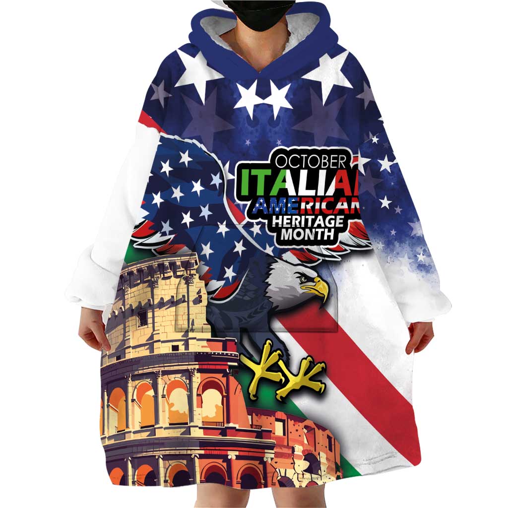 Italian American Heritage Month Wearable Blanket Hoodie USA Eagle and The Colosseum with National Flag - Wonder Print Shop