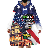 Italian American Heritage Month Wearable Blanket Hoodie USA Eagle and The Colosseum with National Flag - Wonder Print Shop