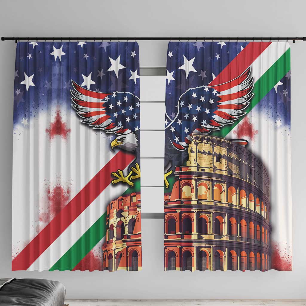 Italian American Heritage Month Window Curtain USA Eagle and The Colosseum with National Flag - Wonder Print Shop