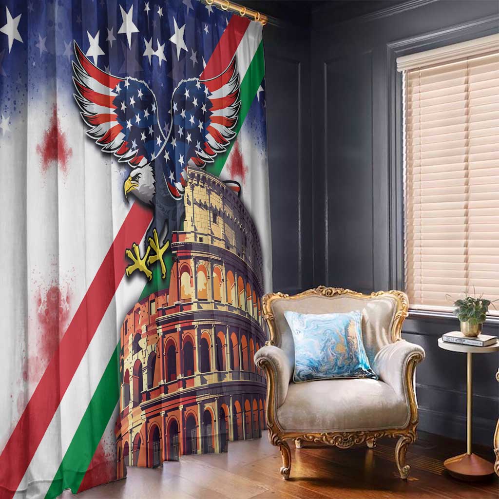 Italian American Heritage Month Window Curtain USA Eagle and The Colosseum with National Flag - Wonder Print Shop
