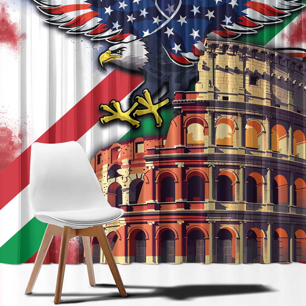 Italian American Heritage Month Window Curtain USA Eagle and The Colosseum with National Flag - Wonder Print Shop