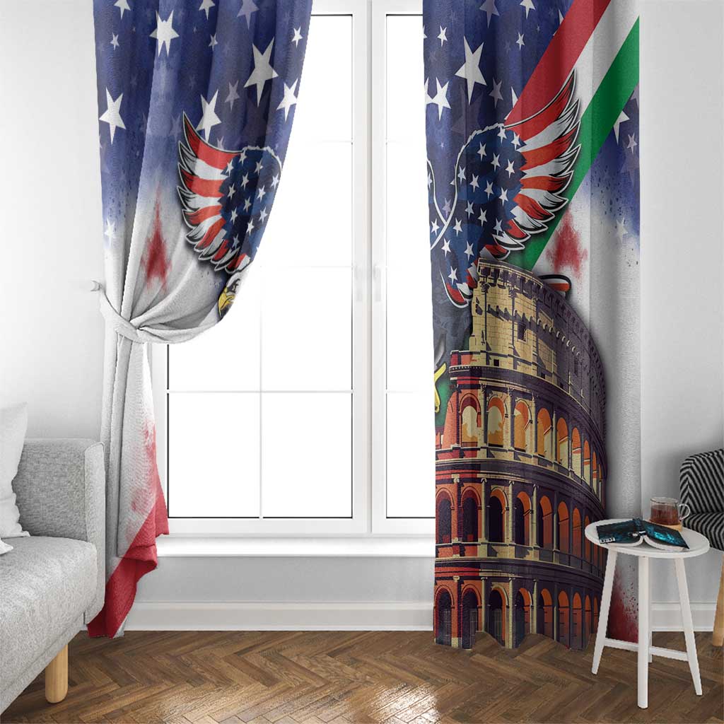 Italian American Heritage Month Window Curtain USA Eagle and The Colosseum with National Flag - Wonder Print Shop