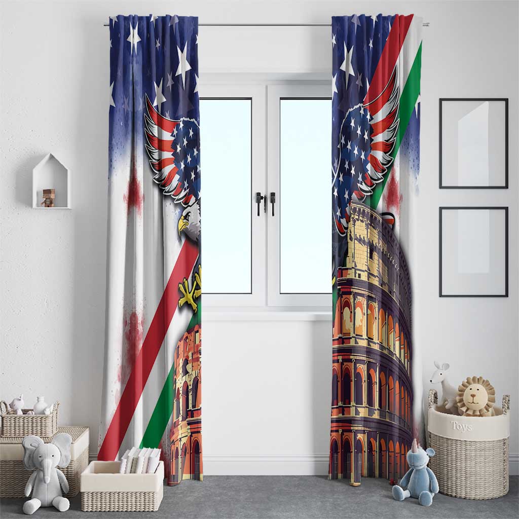 Italian American Heritage Month Window Curtain USA Eagle and The Colosseum with National Flag - Wonder Print Shop