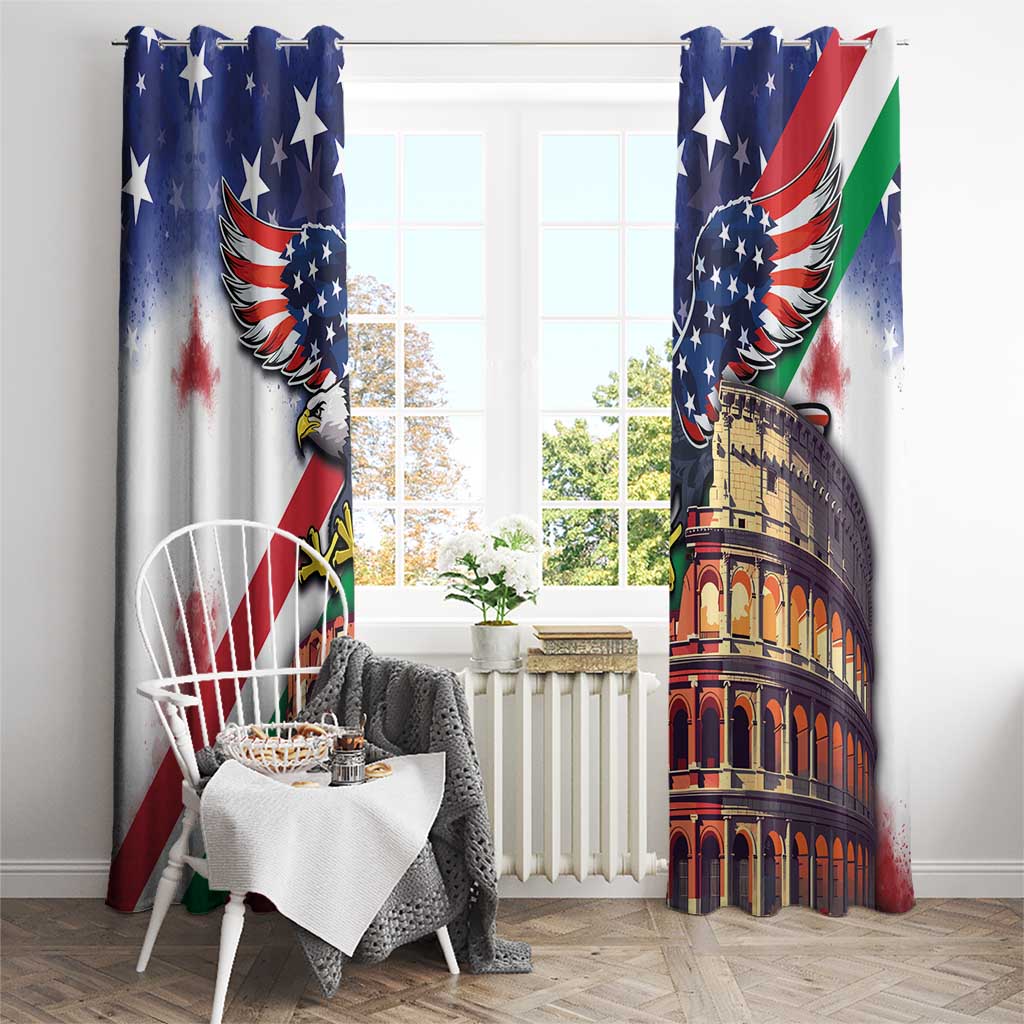 Italian American Heritage Month Window Curtain USA Eagle and The Colosseum with National Flag - Wonder Print Shop
